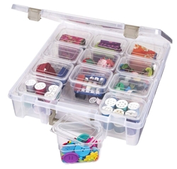 Super Satchel with small bins, Clear, 6965AH Open with Sewing Tools Inside