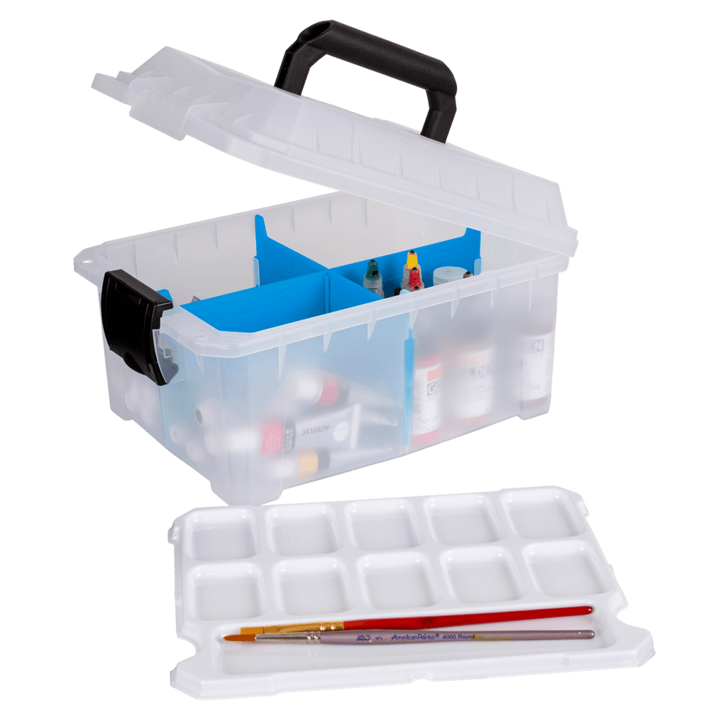 W/Aqua Latches & Handle Trans ArtBin Essentials Lift-Out Tray Art and Craft Storage Box 6937AG 