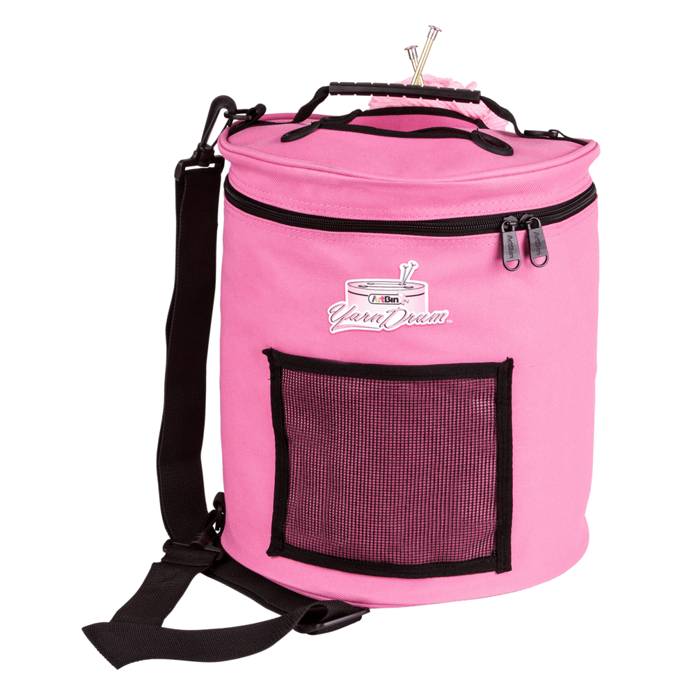 Pink Ribbon Yarn Drum with Bonus Needle Pouch with Pink Yarn at the Back
