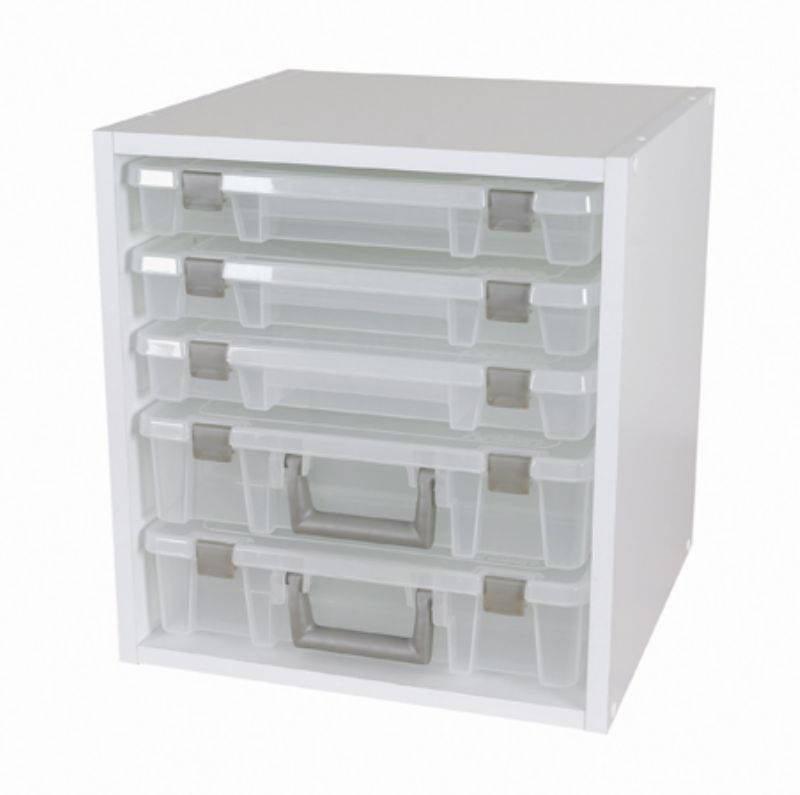 the white art supply cabinet