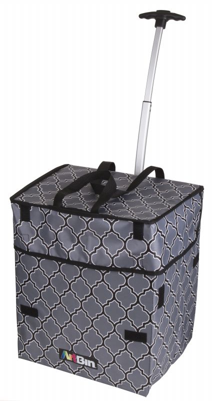Rolling Tote, Lightweight Collapsible Craft Bag- Black and Gray, 6822AG