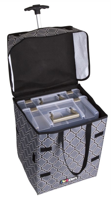 Rolling Tote, Lightweight Collapsible Craft Bag- Black and Gray, 6822AG
